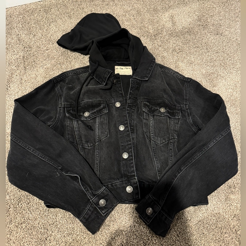 Free People Black Denim Jacket with hood | small